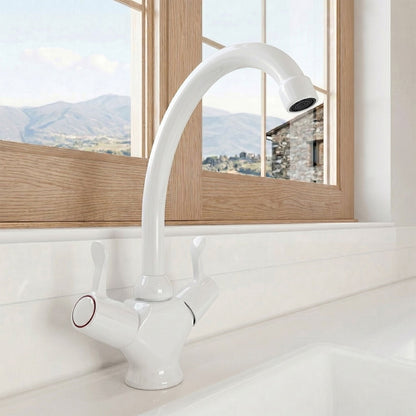 [BKTLEV04] Contemporary Dual Lever Kitchen Sink Mixer Tap - White - Silo