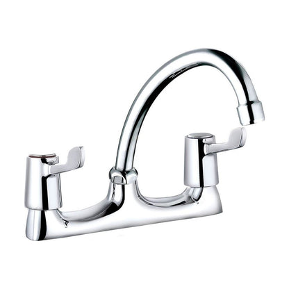 [BKTLEV06] Balterley Contemporary Dual Handle Lever Deck Mounted Sink Mixer Tap with Rounded Swivel Spout & Chrome Finish - Cutout