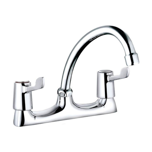 [BKTLEV06] Balterley Contemporary Dual Handle Lever Deck Mounted Sink Mixer Tap with Rounded Swivel Spout & Chrome Finish - Cutout