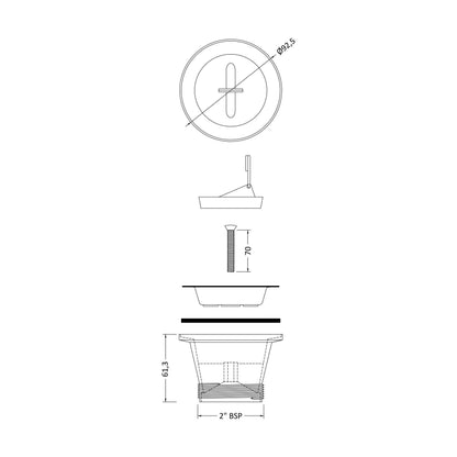 [BKW301] Traditional Cleaner Sink Waste with Plug with a Chrome Finish - Technical Drawing