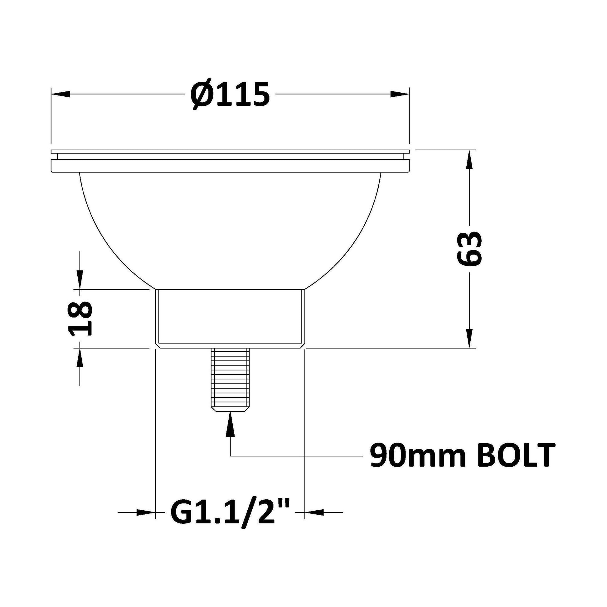 [BKW713] 90mm Fireclay Kitchen Sink Basket Strainer Waste - Multiple Colours Available - Technical Drawing