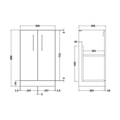 [BLA2901F] 500 FS 2-Door Unit (365 Deep) - Technical Drawing