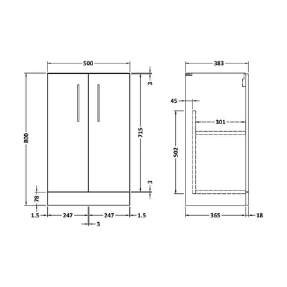 [BLA801F] 500 FS 2-DOOR UNIT (365 DEEP) - Technical Drawing