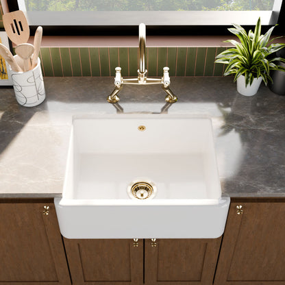 [BLBU17124] Traditional Single Bowl Fireclay Ceramic Butler Kitchen Sink with Overflow - 595mm - Lifestyle 2