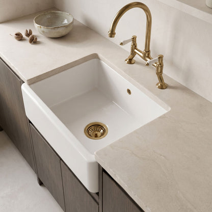[BLBU17124] Traditional Single Bowl Fireclay Ceramic Butler Kitchen Sink with Overflow - 595mm - Silo