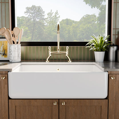 [BLBU17132] Traditional Single Bowl Fireclay Ceramic Butler Kitchen Sink with Overflow - 795mm - Lifestyle 1
