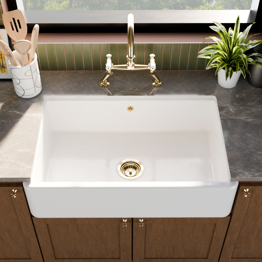 [BLBU17132] Traditional Single Bowl Fireclay Ceramic Butler Kitchen Sink with Overflow - 795mm - Lifestyle 2