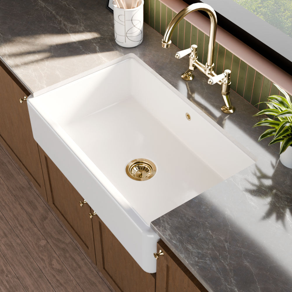 [BLBU17132] Traditional Single Bowl Fireclay Ceramic Butler Kitchen Sink with Overflow - 795mm - Lifestyle 3