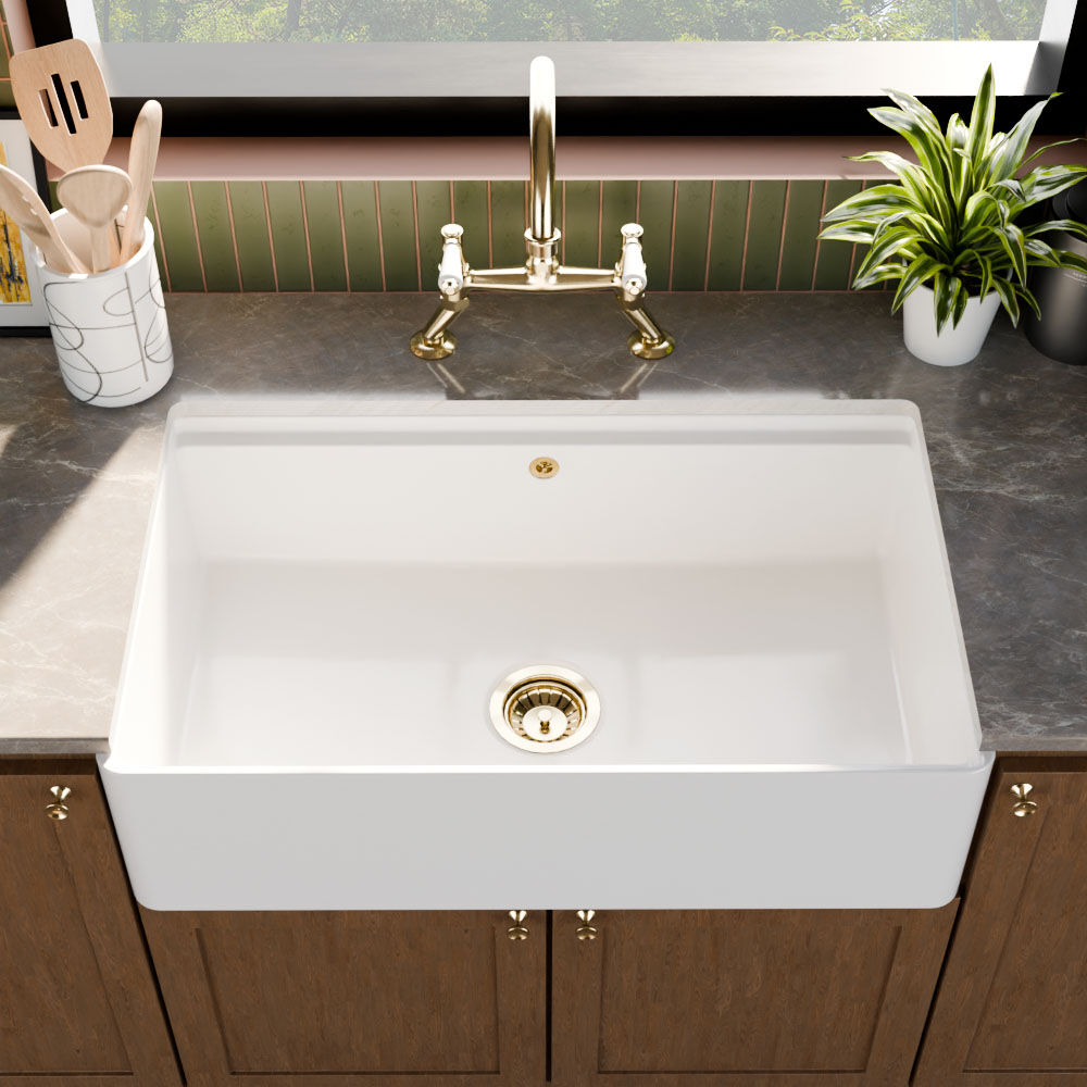 [BLBU18132] Fireclay Ceramic Kitchen Sink with Ledge - Choice of Design and Style - Lifestyle 2