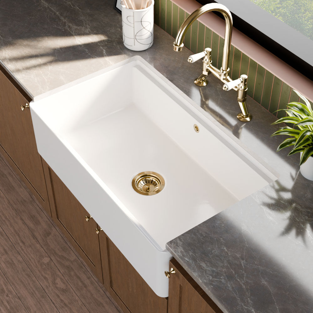[BLBU18132] Fireclay Ceramic Kitchen Sink with Ledge - Choice of Design and Style - Lifestyle 3