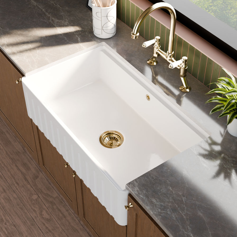 [BLBUF18132] Fireclay Ceramic Kitchen Sink with Ledge - Choice of Design and Style - Lifestyle 3