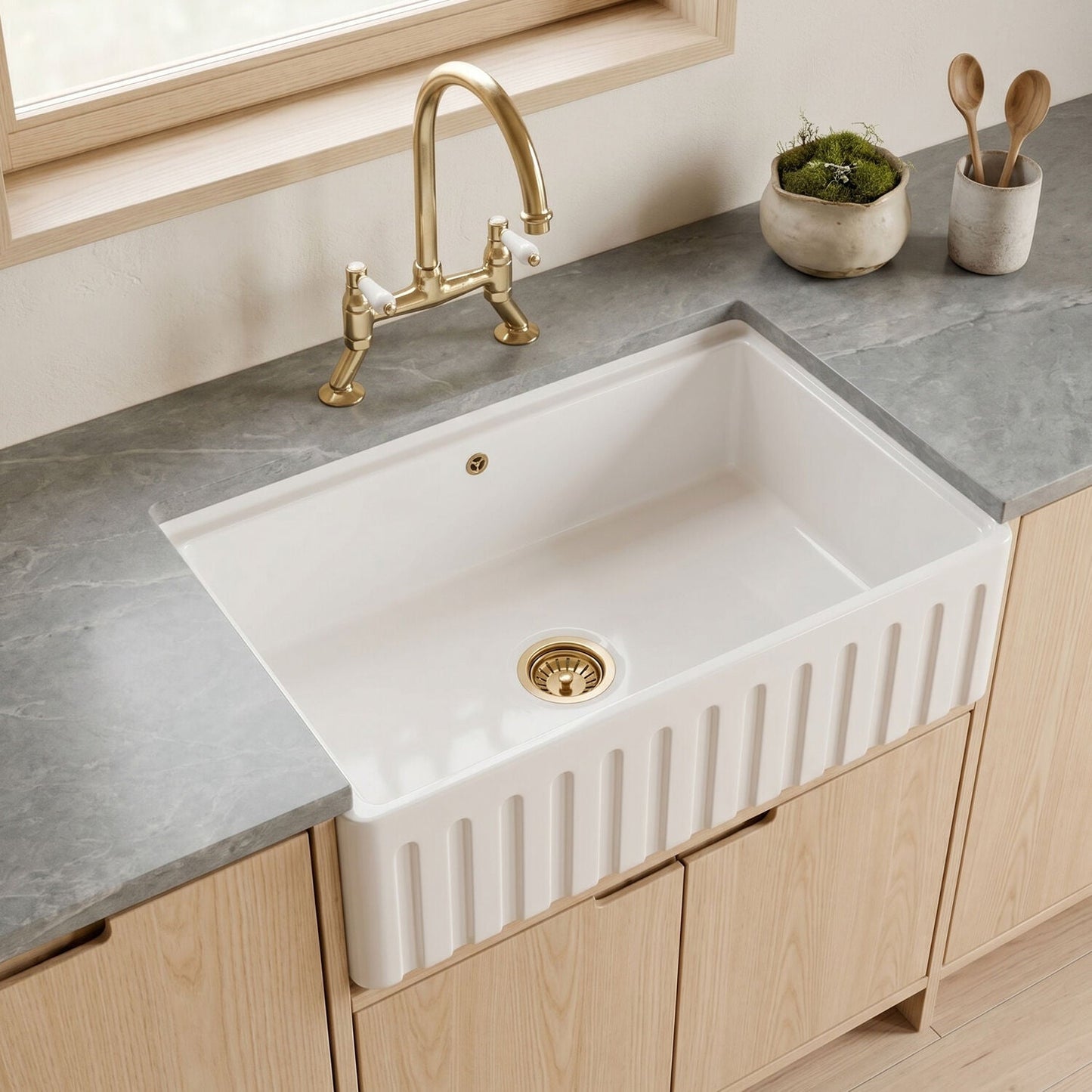 [BLBUF18132] Fireclay Ceramic Kitchen Sink with Ledge - Choice of Design and Style - Silo
