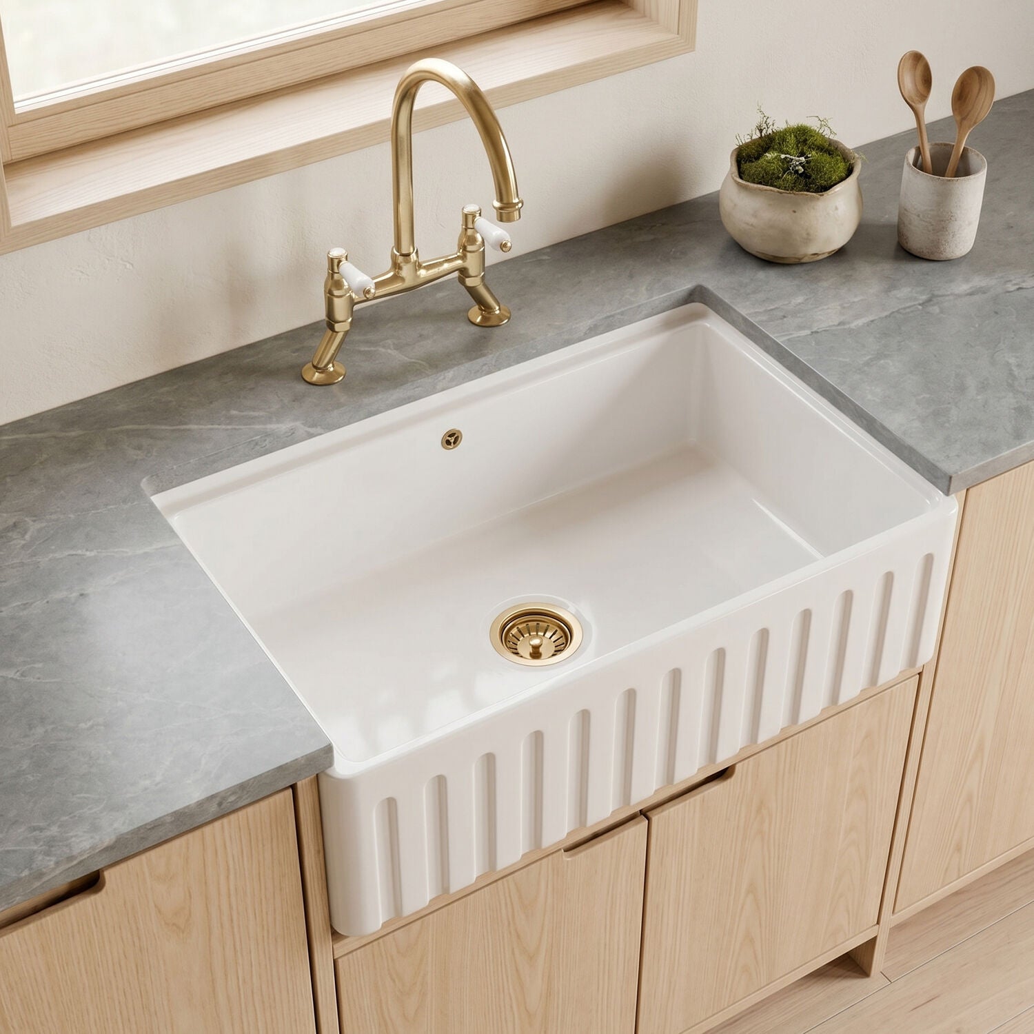 [BLBUF18132] Fireclay Ceramic Kitchen Sink with Ledge - Choice of Design and Style - Silo