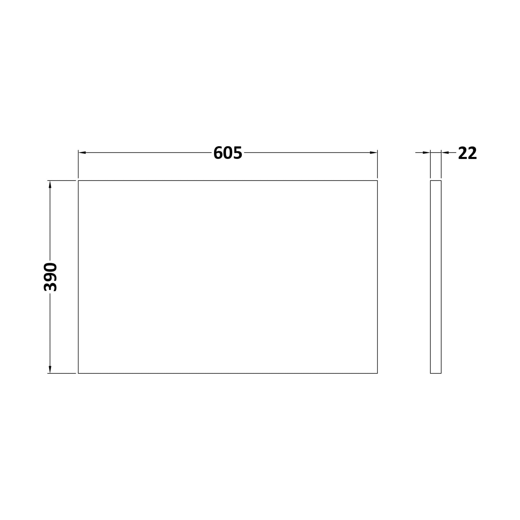 [BLCM600] Laminate Worktop 605x390x22mm - Technical Drawing