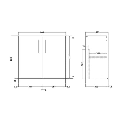 [BLE2905] 800 FS 2-Door Unit (365 Deep) - Technical Drawing