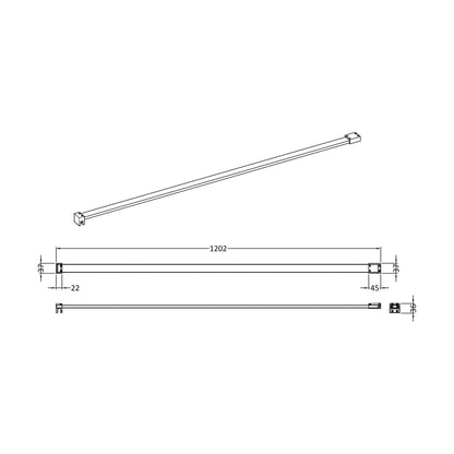 [BLFIX027] Balterley Wetroom Accessories Screen Support Arm - Brushed Pewter - Technical Drawing