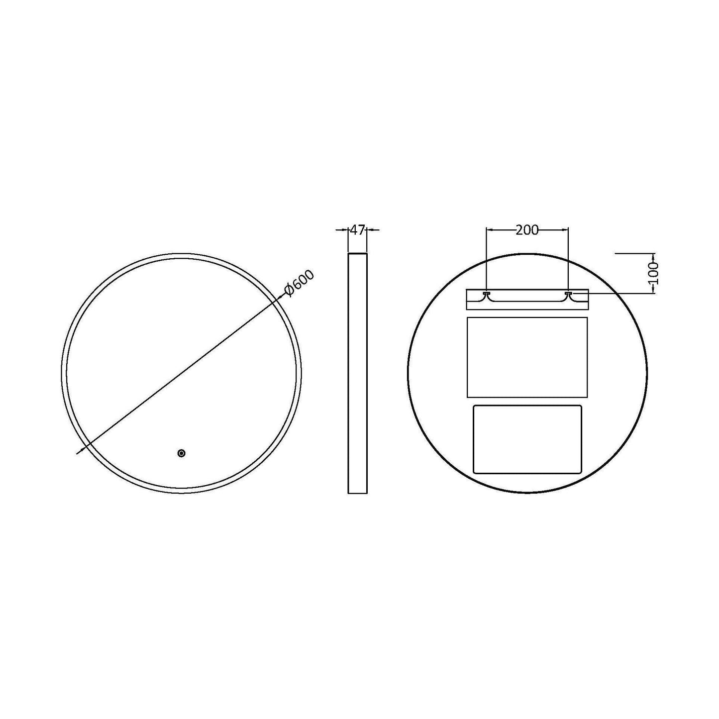 [BLQ743] Quixhill Contemporary Round Inset Framed LED Touch Sensor Mirror - Technical Drawing