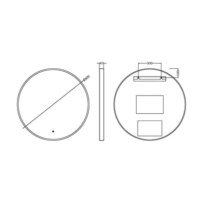 [BLQ753] Quixhill Contemporary Round Inset Framed LED Touch Sensor Mirror - Technical Drawing