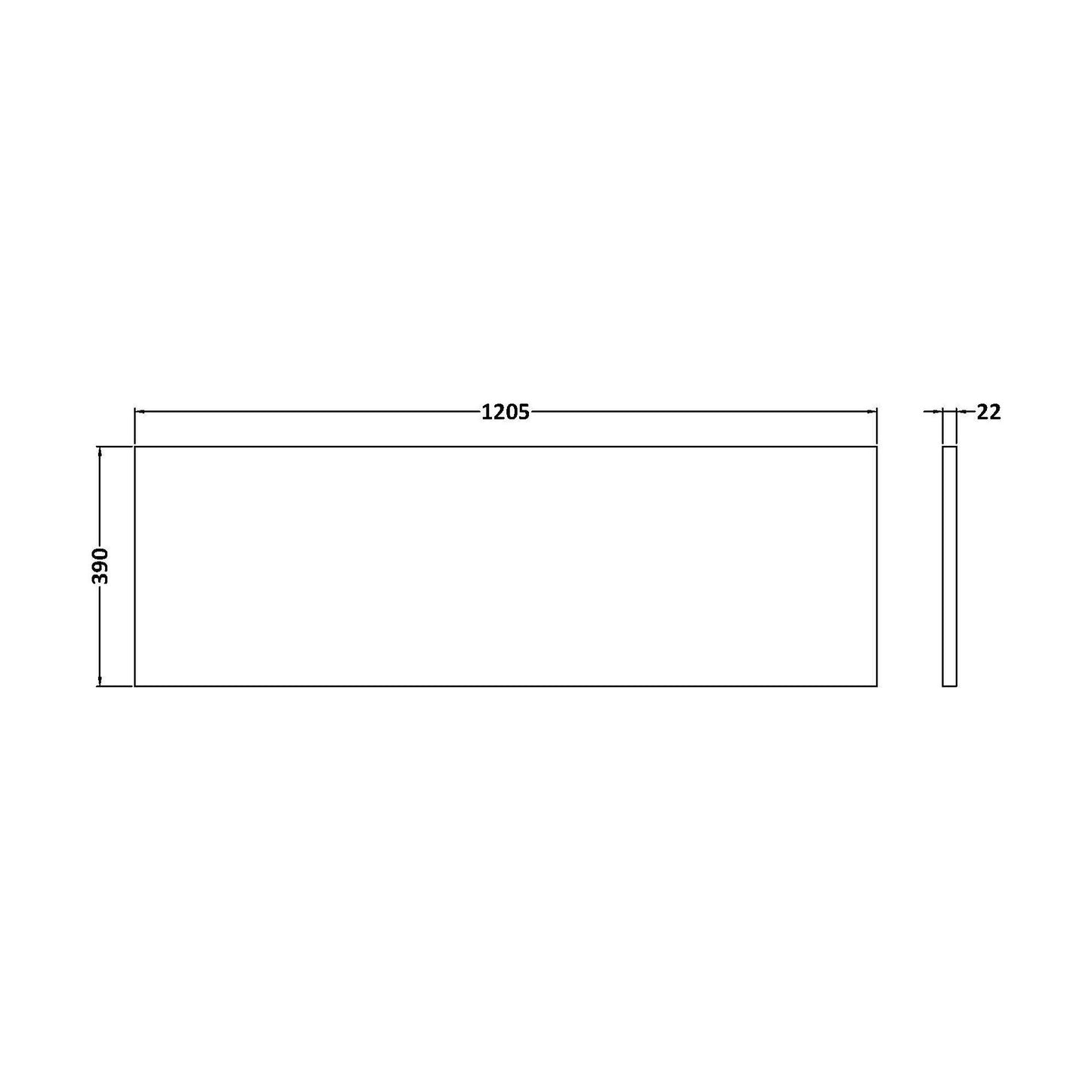 [BLSW1200] Laminate Worktop 1205x390x22mm - Technical Drawing