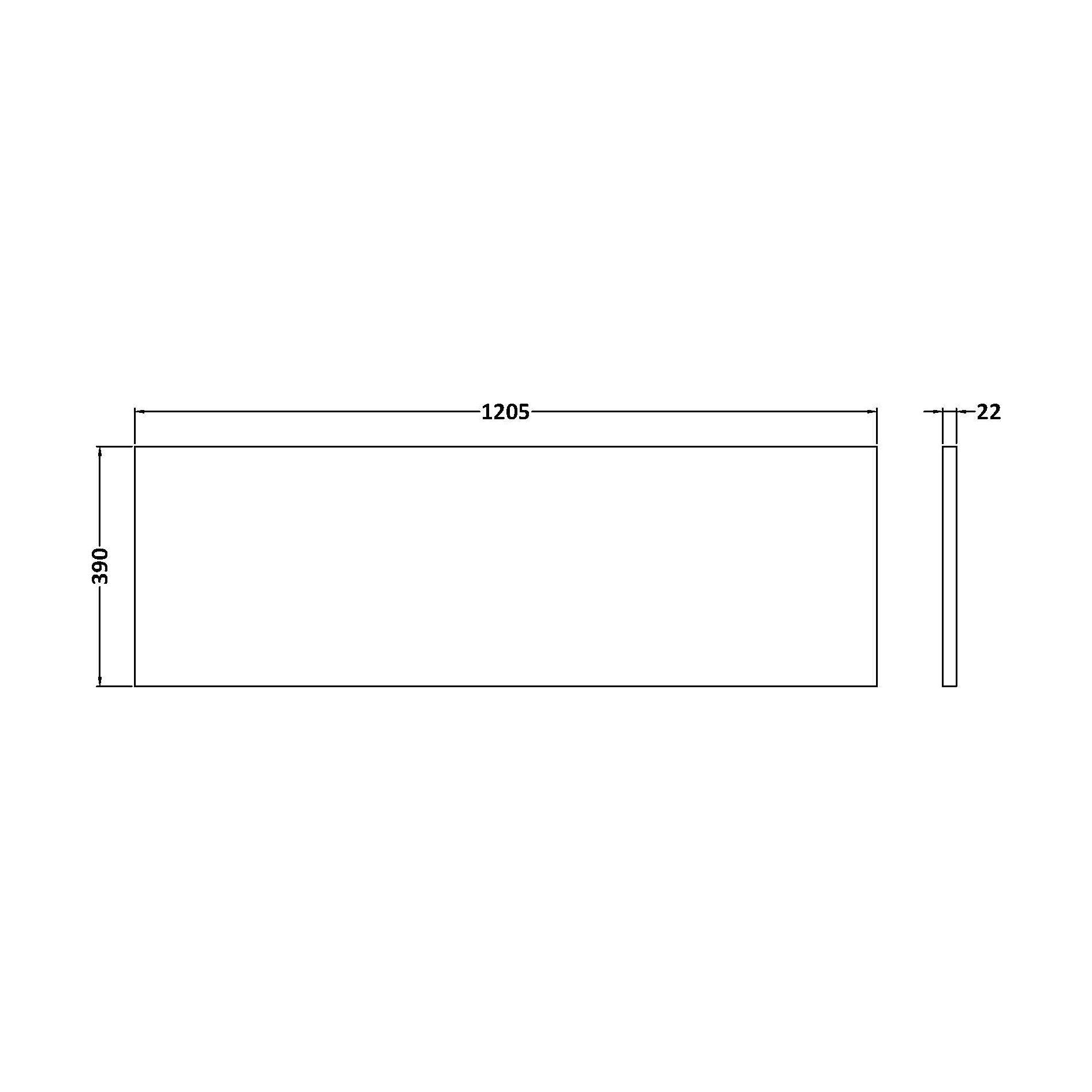 [BLSW1200] Laminate Worktop 1205x390x22mm - Technical Drawing