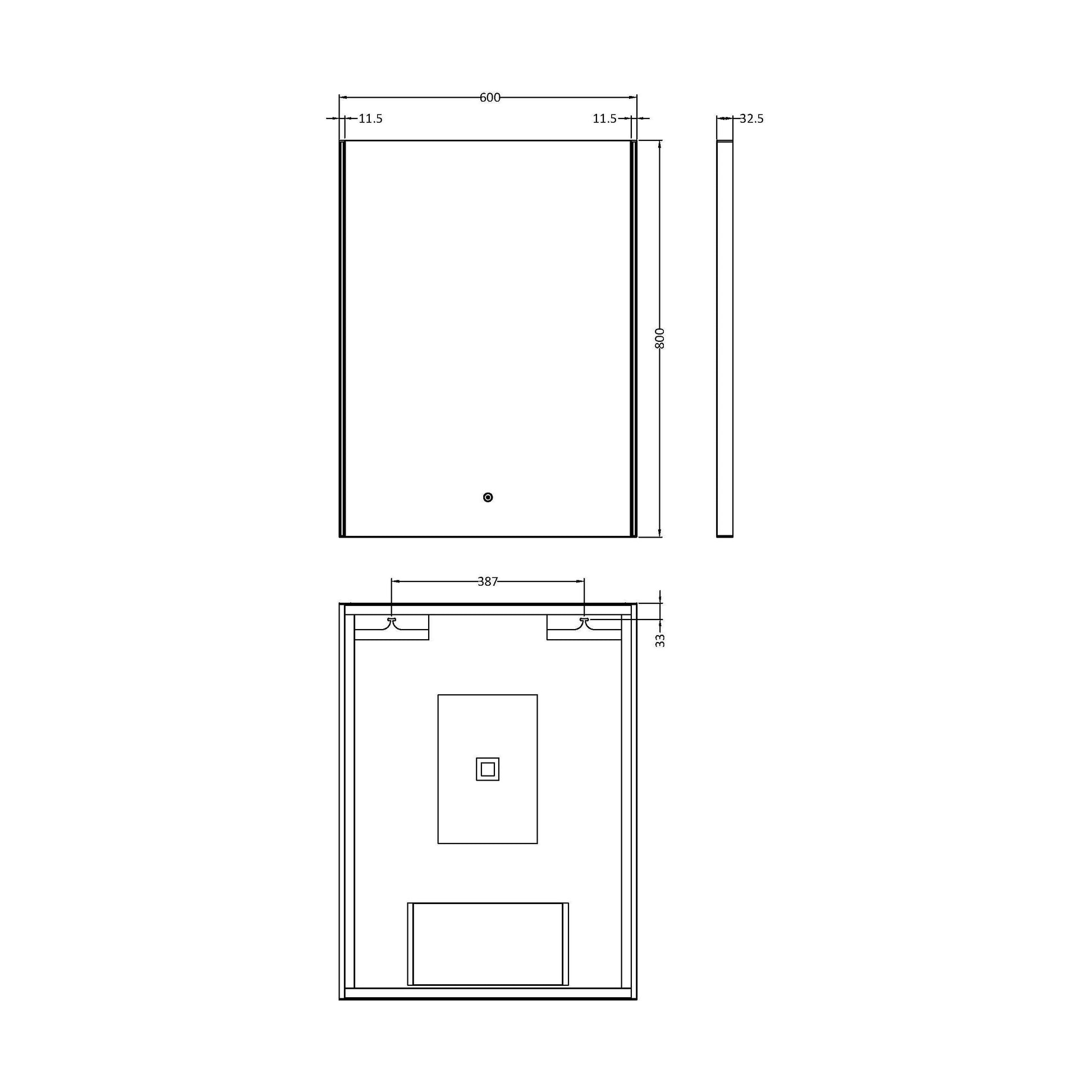 [BMAM604] Talke Rectangular LED Ambient Illuminated Touch Sensor Mirror with Demister, 800 x 600mm - Technical Drawing