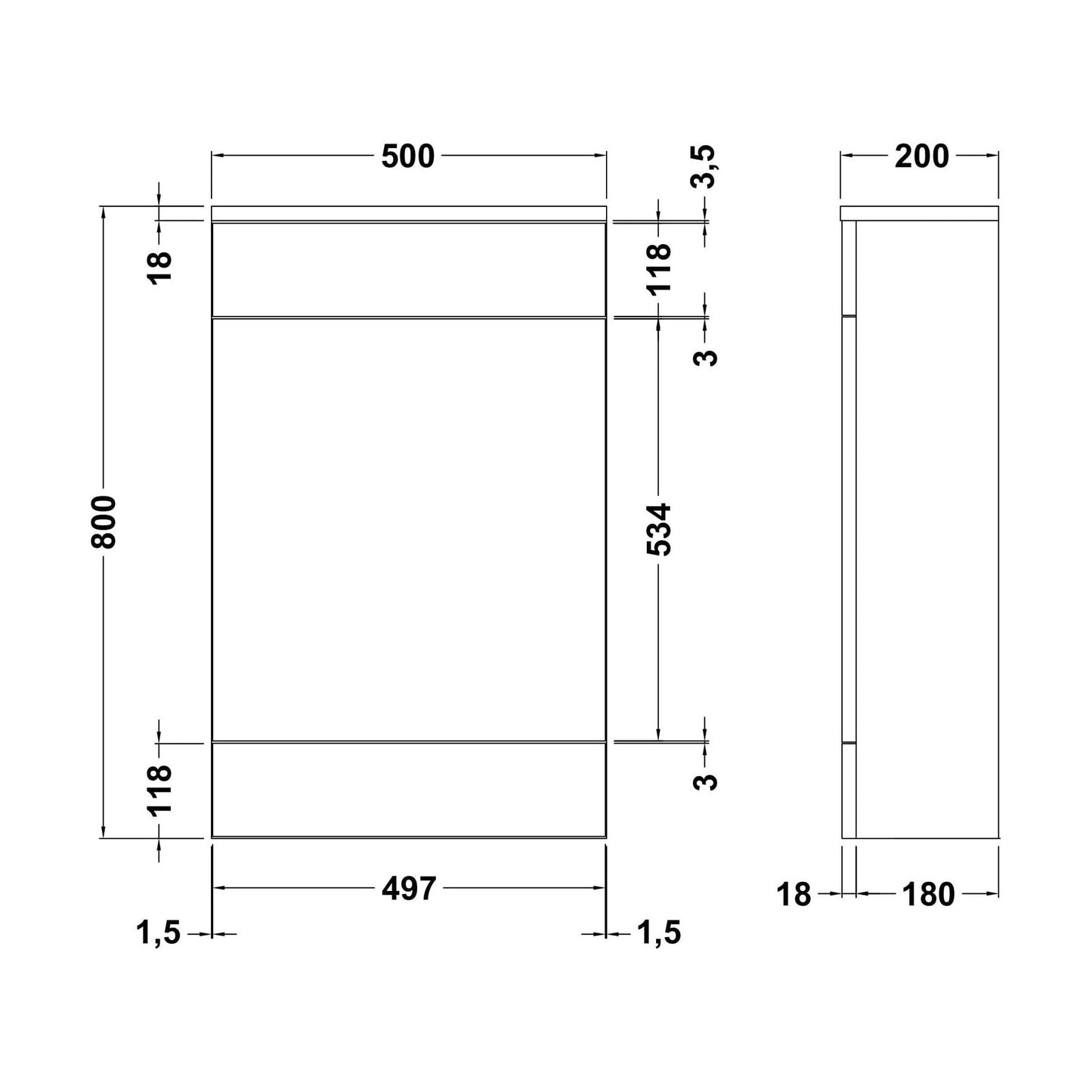 [BMC141] 500 x 200 Deep WC Unit (800x500x200) - Technical Drawing