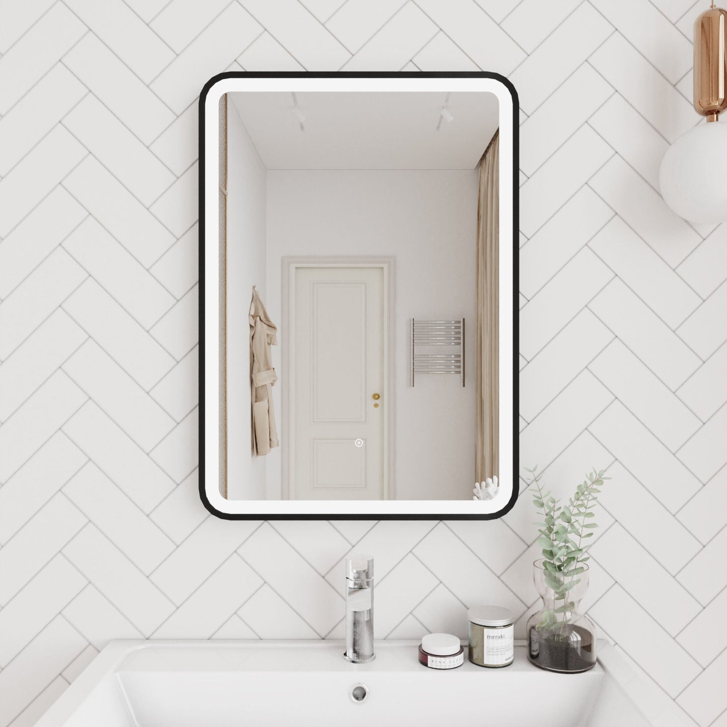 [BMFR701] Quixhill Rectangular LED Illuminated Touch Sensor Framed Mirror with Demister, 700mm x 500mm - Lifestyle 1