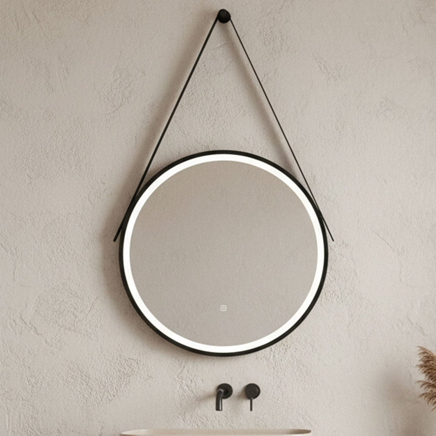 [BMFR711] Quixhill Round LED Illuminated Touch Sensor Framed Mirror with Demister & Strap - Choice of Colour and Size - Silo