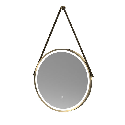 Balterley Round Framed LED Touch Sensor Mirror with Demister, 600mm - Brushed Brass/Brown