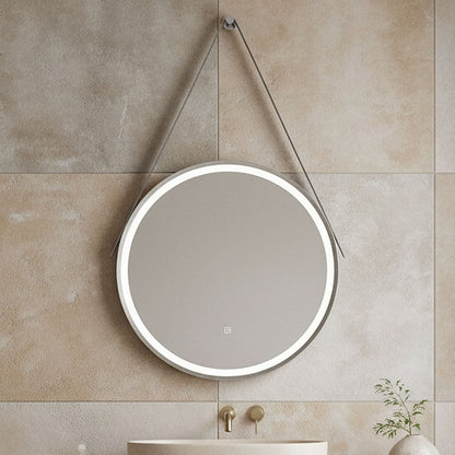 [BMFR713] Quixhill Round LED Illuminated Touch Sensor Framed Mirror with Demister & Strap - Choice of Colour and Size - Silo