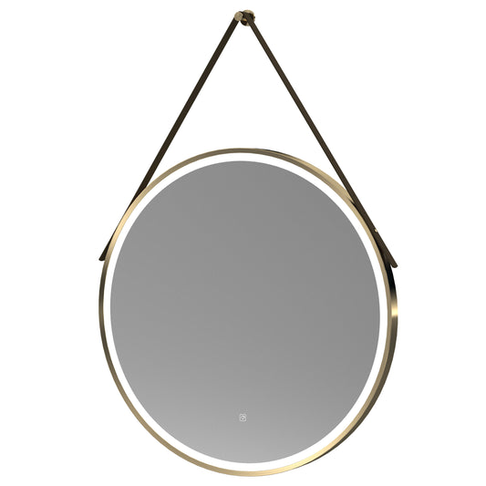 Balterley Round Framed LED Touch Sensor Mirror with Demister & Strap, 800mm - Brushed Brass/Brown