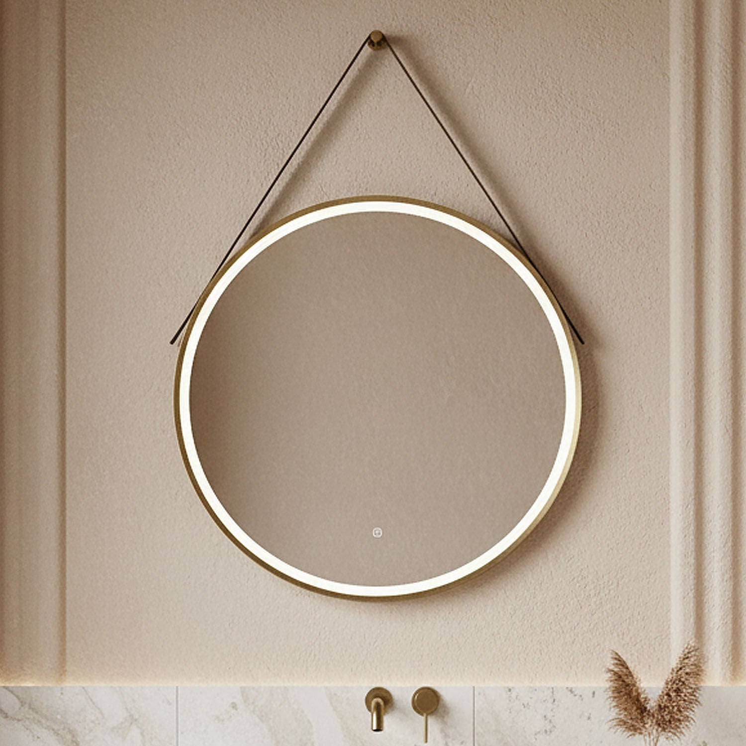 [BMFR722] Quixhill Round LED Illuminated Touch Sensor Framed Mirror with Demister & Strap - Choice of Colour and Size - Silo
