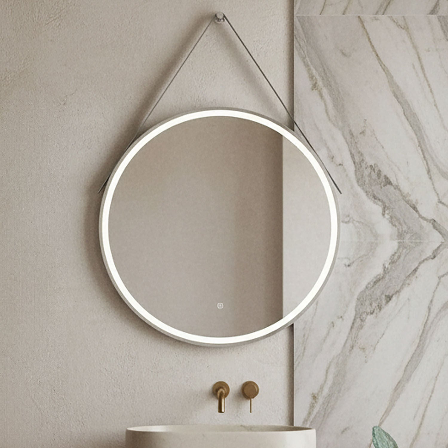 [BMFR723] Quixhill Round LED Illuminated Touch Sensor Framed Mirror with Demister & Strap - Choice of Colour and Size - Silo