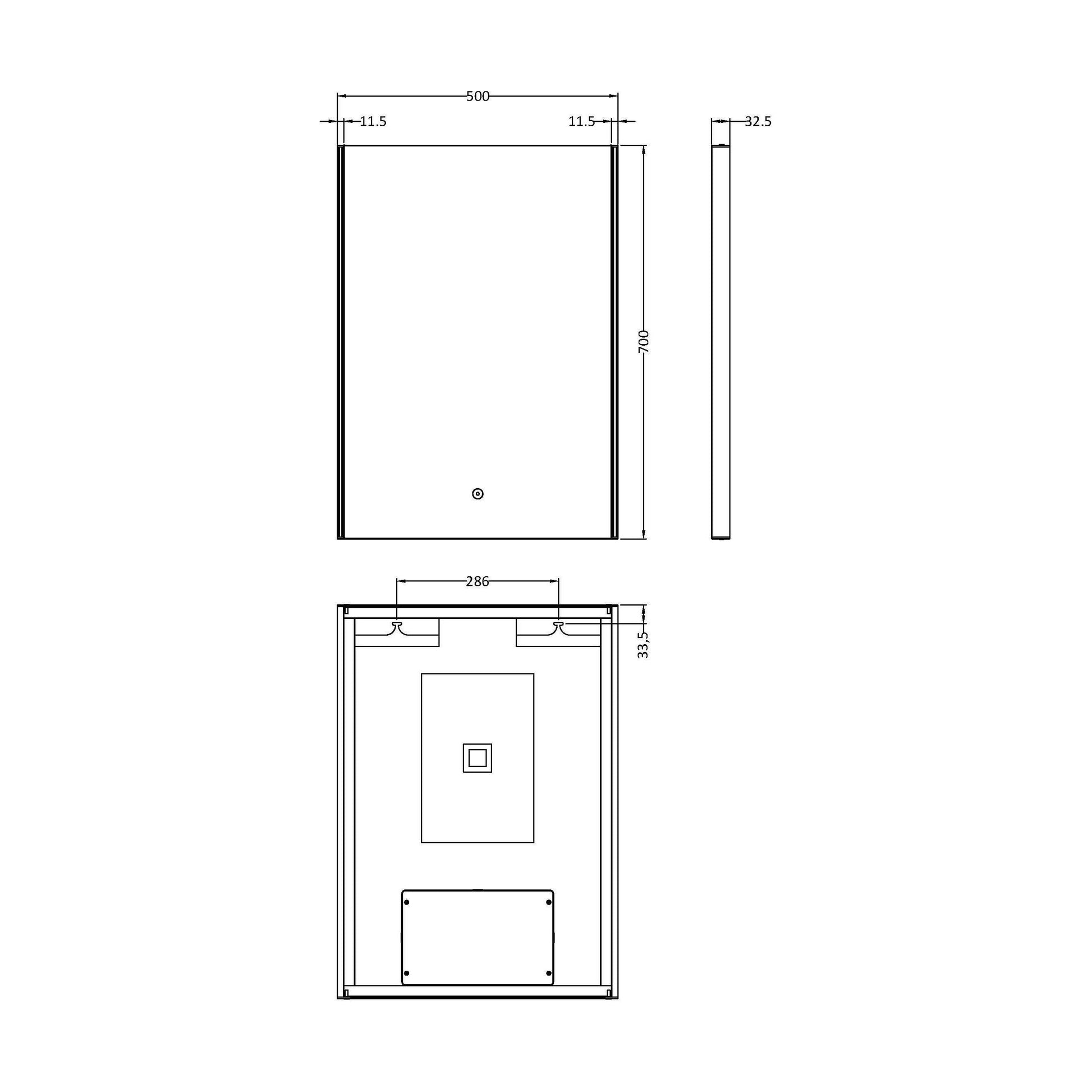 [BMLD503] Talke Minimalist Rectangular LED Illuminated Touch Sensor Mirror with Demister, 700mm x 500mm - Technical Drawing