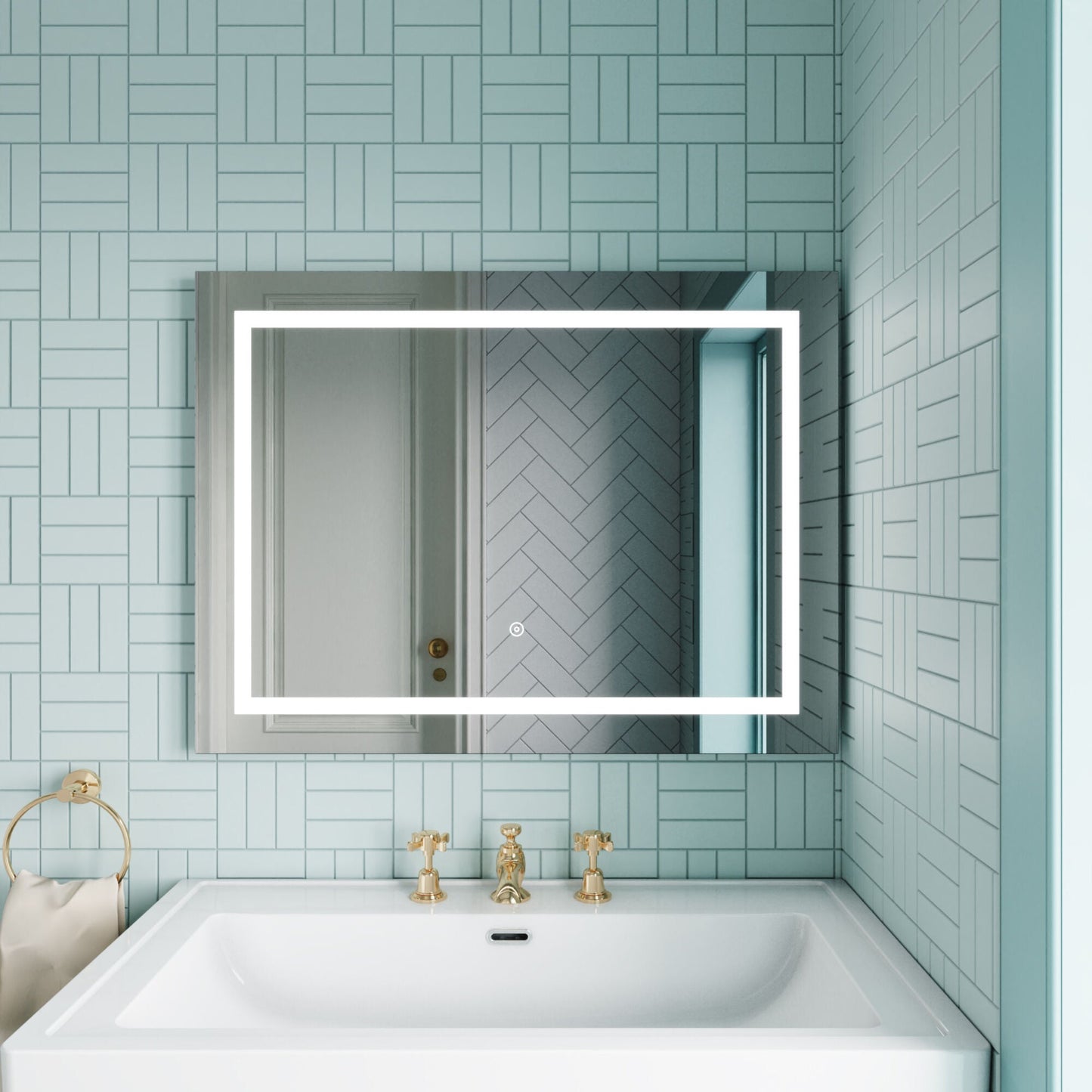 [BMLD506] Talke Rectangular Landscape LED Illuminated Touch Sensor Mirror with Demister, 800 x 500mm - Lifestyle 1