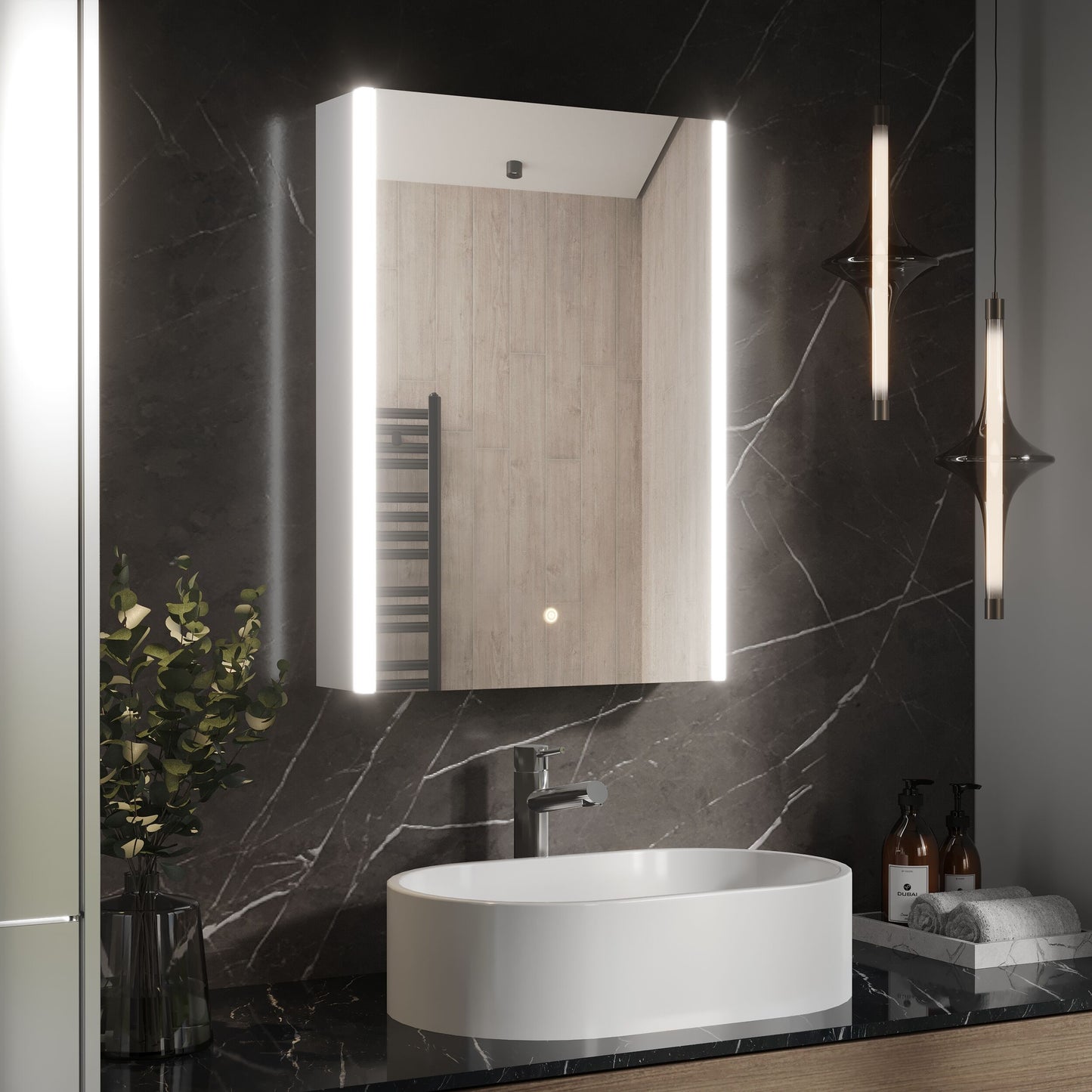 [BMMC093] Talke 1 Door Touch Sensor Mirror Cabinet with Demister & Shaver Socket, 700 x 500mm - Lifestyle 3