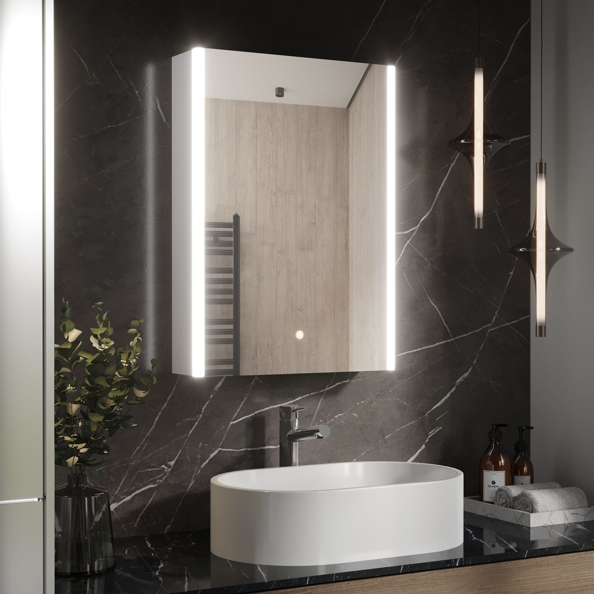 [BMMC093] Talke 1 Door Touch Sensor Mirror Cabinet with Demister & Shaver Socket, 700 x 500mm - Lifestyle 3