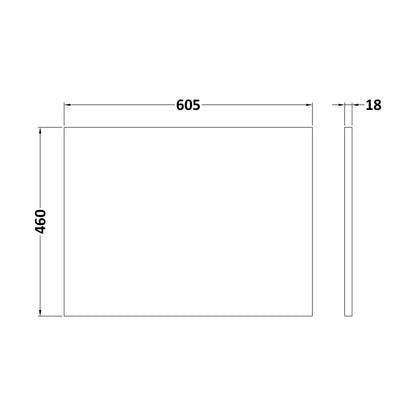 [BMWD3260] 600 Worktop (605x460x18mm) - Technical Drawing