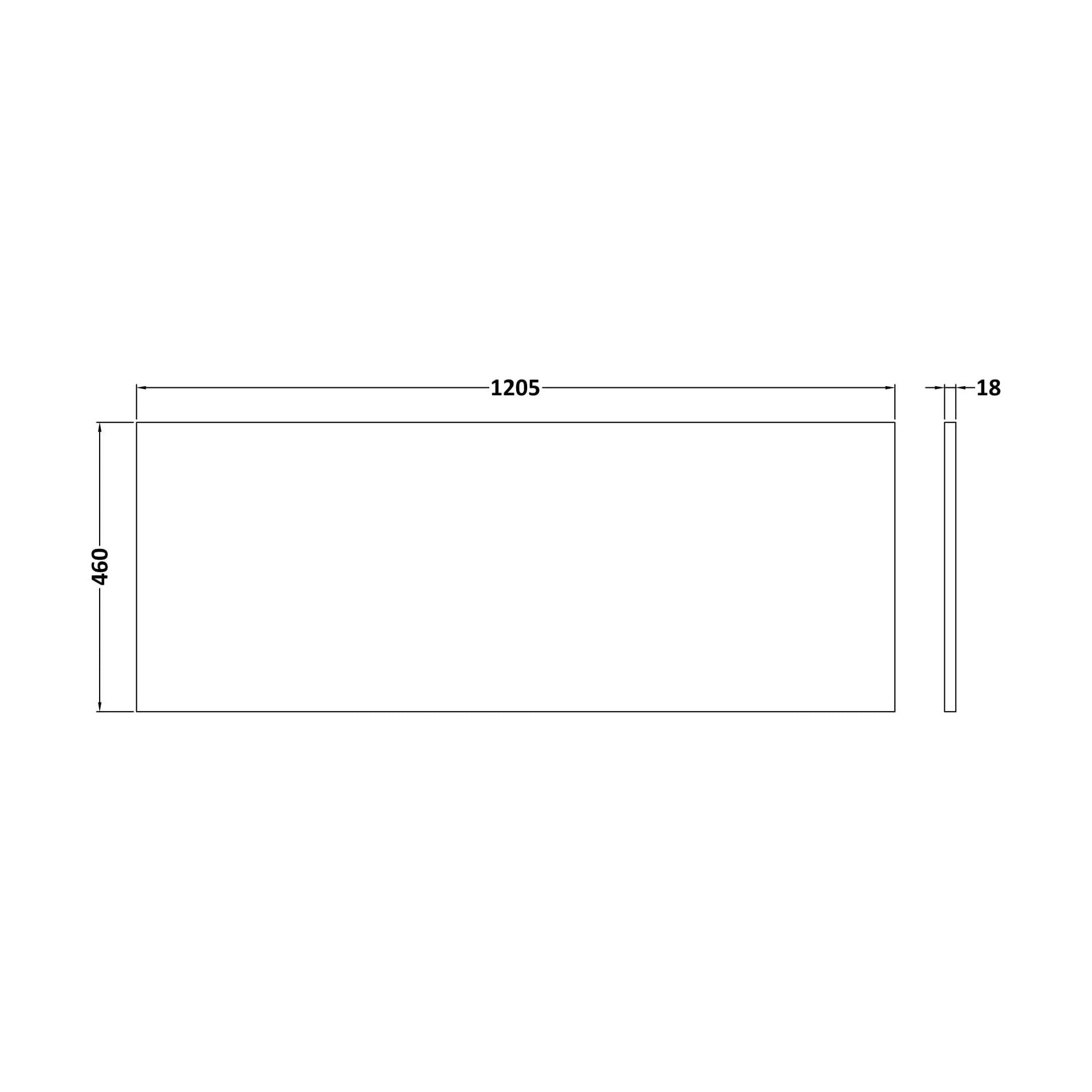 [BMWT231260] 1200 Worktop (1205x460x18mm) - Technical Drawing