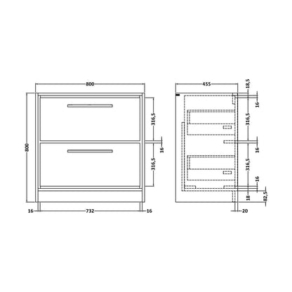 [BNFF2335] 800 FS 2-DRAWER UNIT (455 DEEP) - Technical Drawing