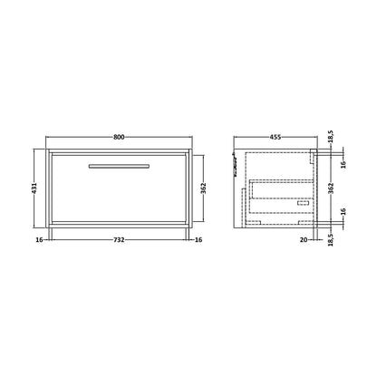 [BNFF3225] 800 SINGLE DRAWER UNIT (455 Deep) - Technical Drawing