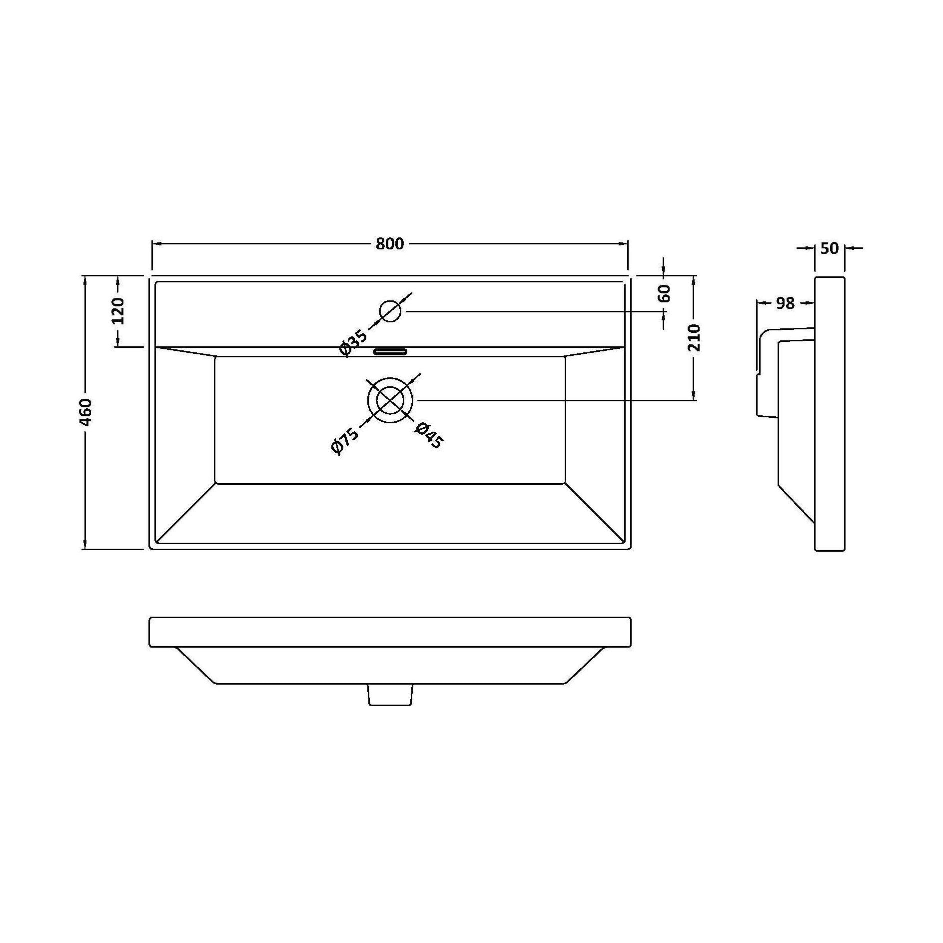 [BNVM065] 810 x 465 Thin-Edge Basin 1TH - Technical Drawing