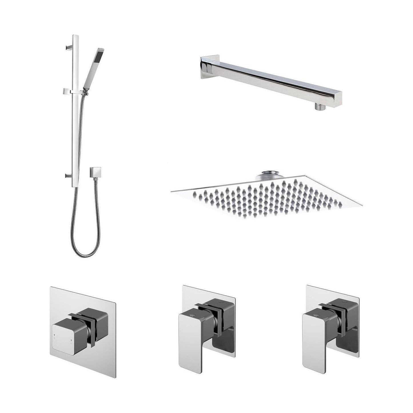 [BSB129ST2] 2 Outlet Concealed Valves Shower Bundle with Slide Rail Kit, Wall Mount Arm & Head - Chrome - Cutout