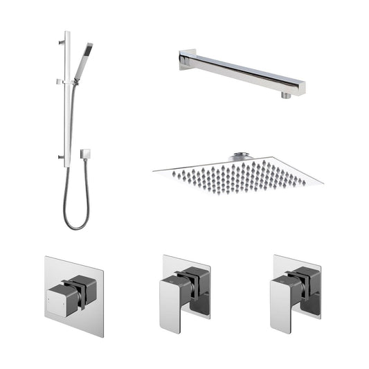 [BSB129ST2] 2 Outlet Concealed Valves Shower Bundle with Slide Rail Kit, Wall Mount Arm & Head - Chrome - Cutout