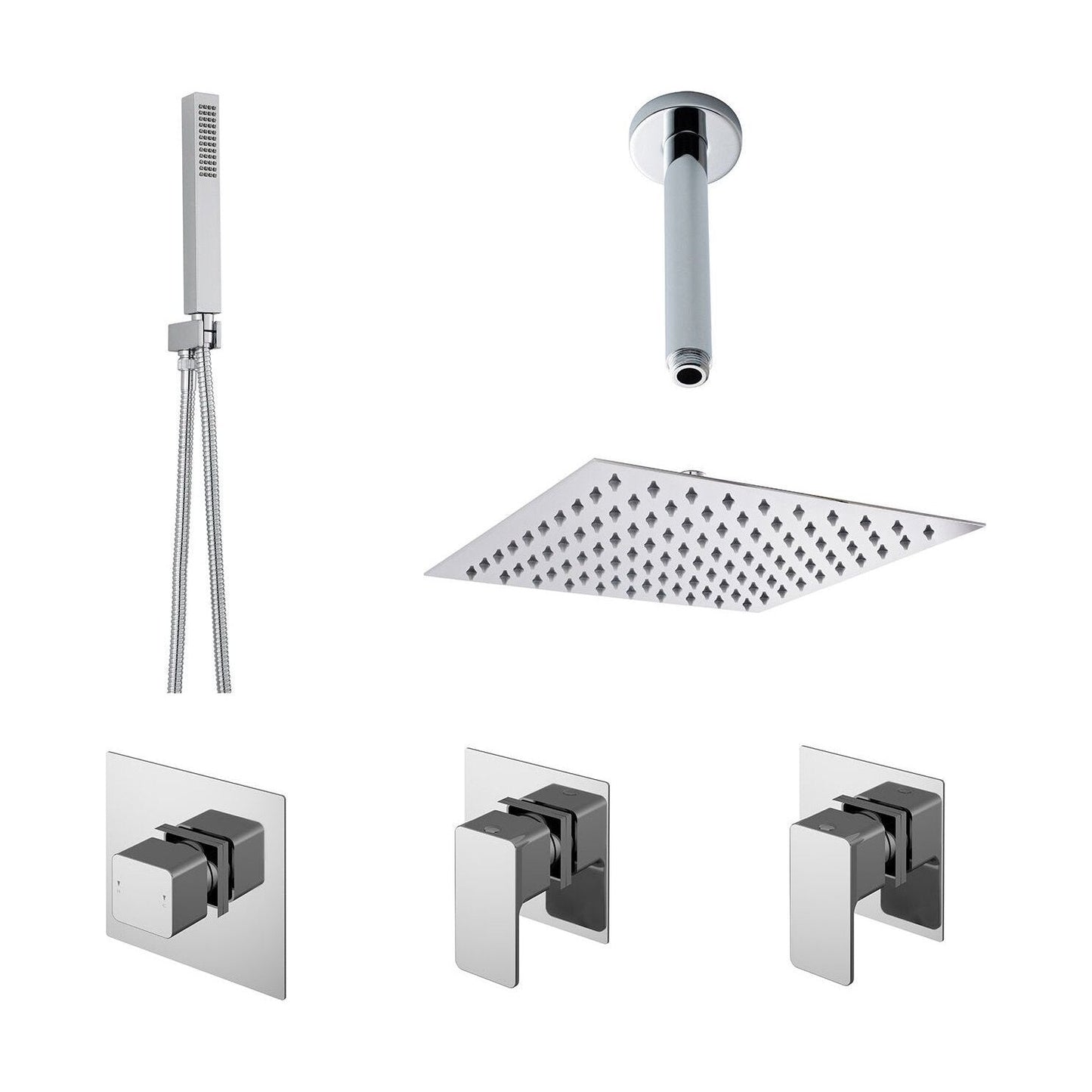 [BSB130ST2] 2 Outlet Concealed Valves Shower Bundle with Handset, Ceiling Mount Arm & Head - Chrome - Cutout