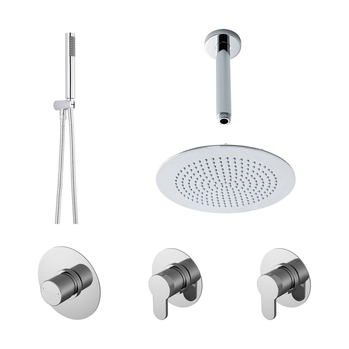 [BSB131ST2] 2 Outlet Concealed Valves Shower Bundle with Handset, Ceiling Mount Arm & Head - Chrome - Cutout