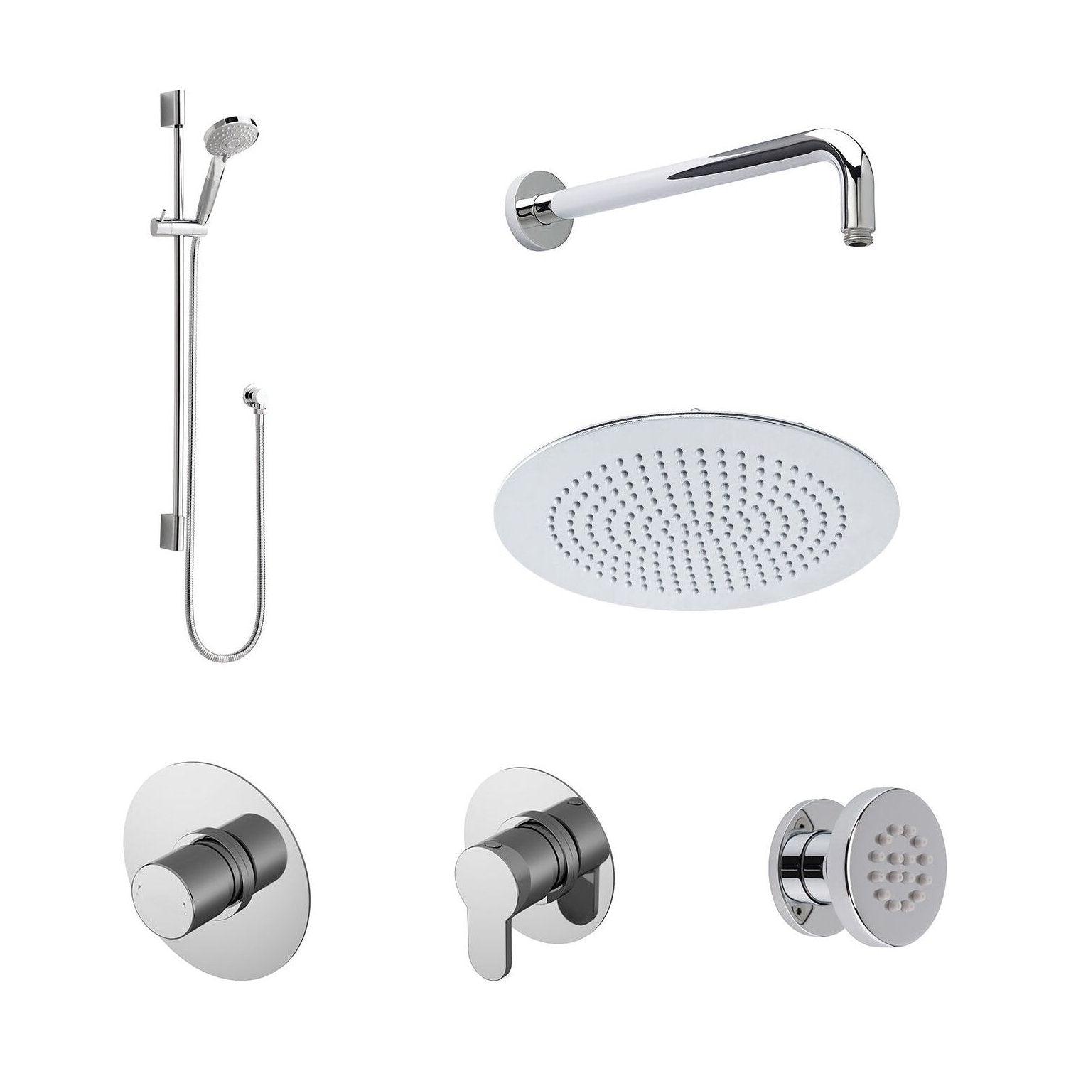 [BSB134ST3] 3 Outlet Concealed Valves Shower Bundle with Slide Rail Kit, Wall Mount Arm, Head & Body Jet- Chrome - Cutout