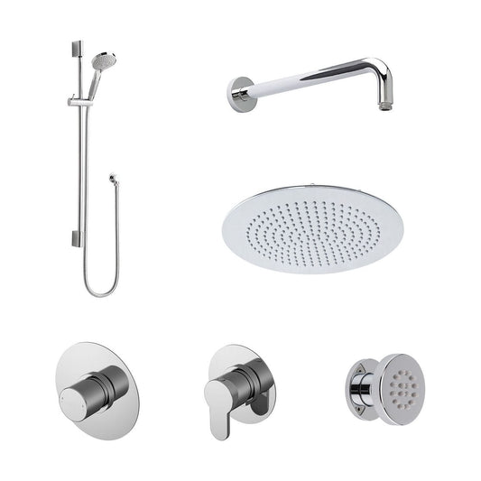 [BSB134ST3] 3 Outlet Concealed Valves Shower Bundle with Slide Rail Kit, Wall Mount Arm, Head & Body Jet- Chrome - Cutout