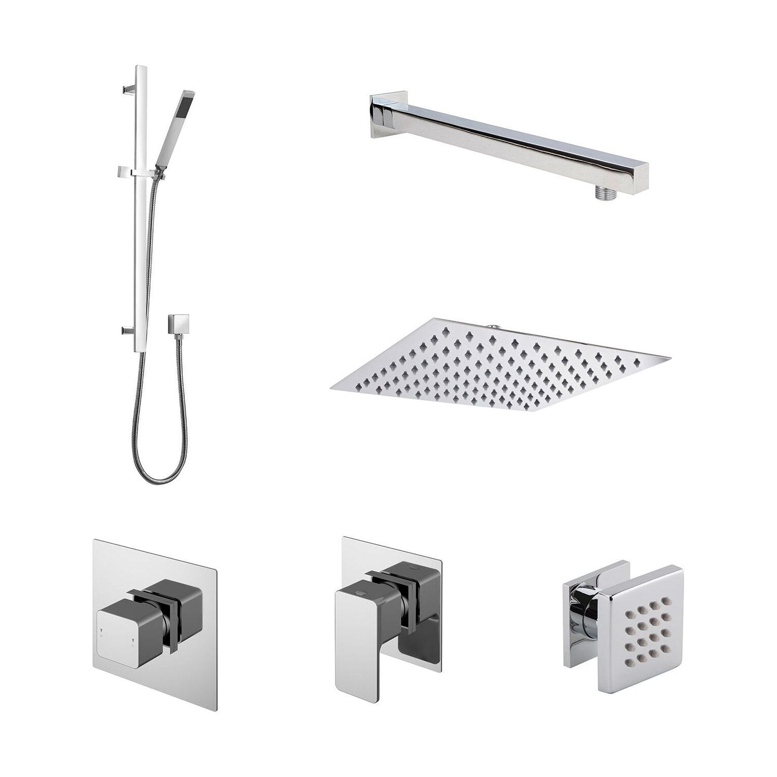 [BSB135ST3] 3 Outlet Concealed Valves Shower Bundle with Slide Rail Kit, Wall Mount Arm, Head & Body Jet- Chrome - Cutout