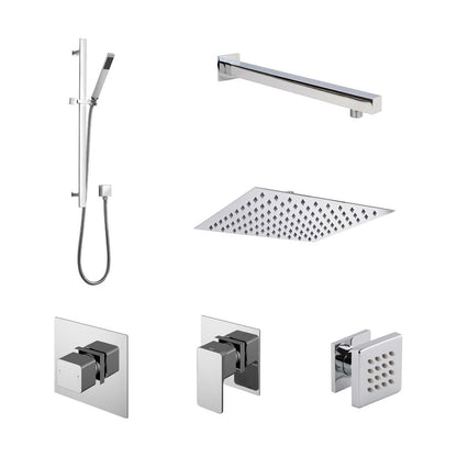 [BSB135ST3] 3 Outlet Concealed Valves Shower Bundle with Slide Rail Kit, Wall Mount Arm, Head & Body Jet- Chrome - Cutout
